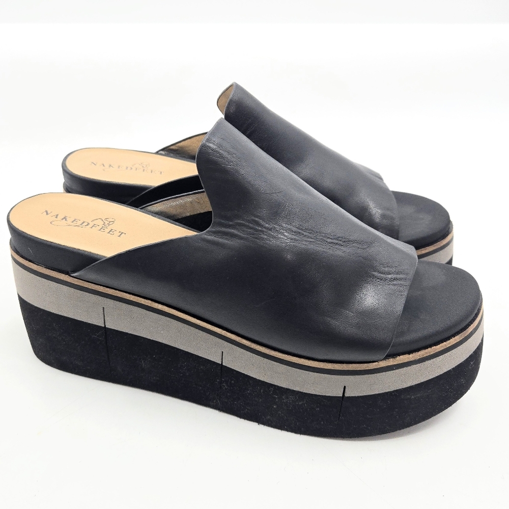Naked Feet Sandals Flow Platform Black Leather - Picture 2 of 13